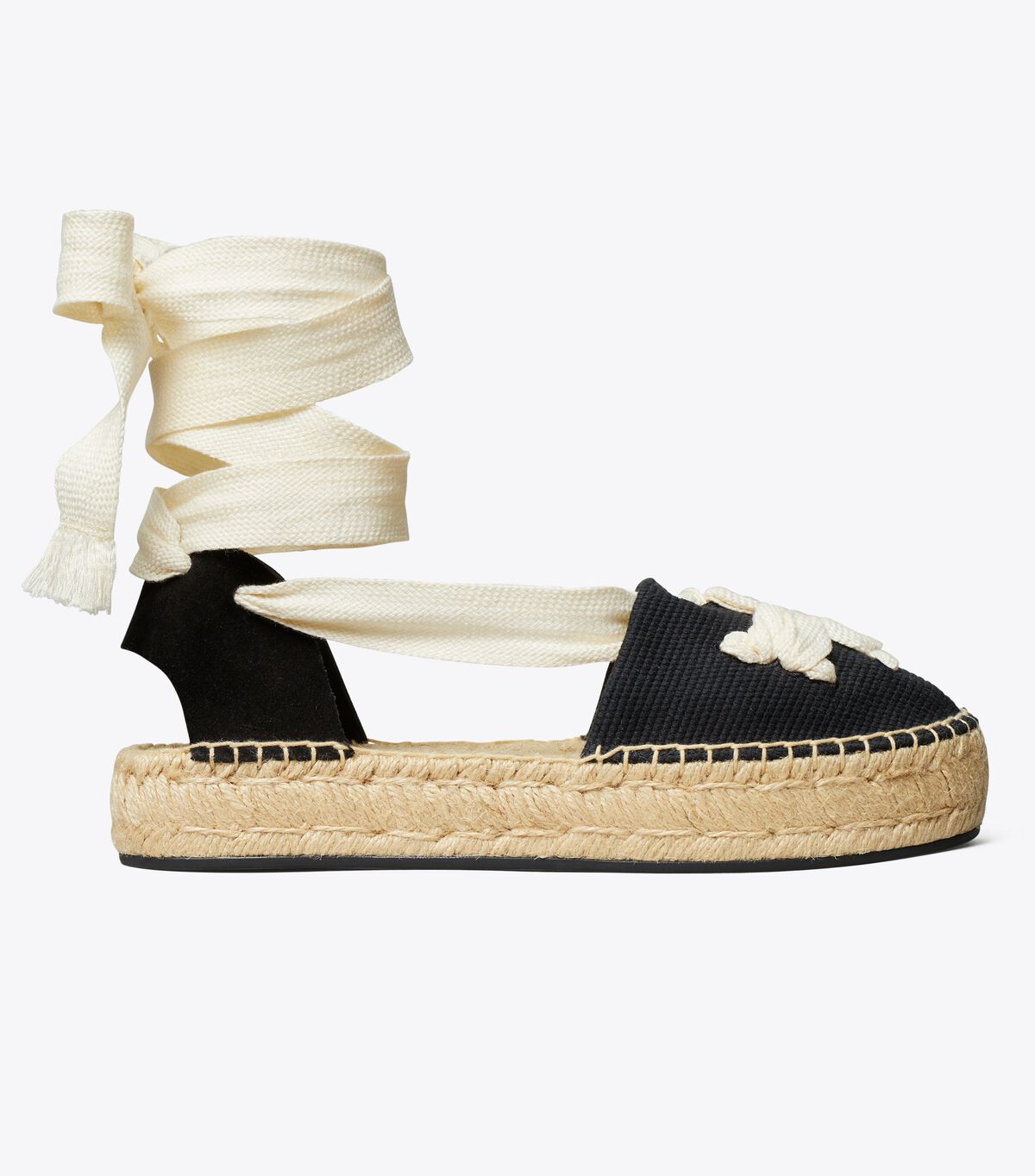 Alpargata Tory Burch Ribbon Mujer Negros Beige | OUTLETS-43218579