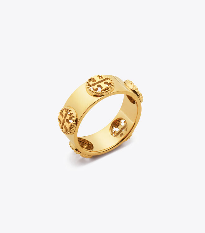 Anillos Tory Burch Milgrain Logo Mujer Dorados | OUTLETS-60824539