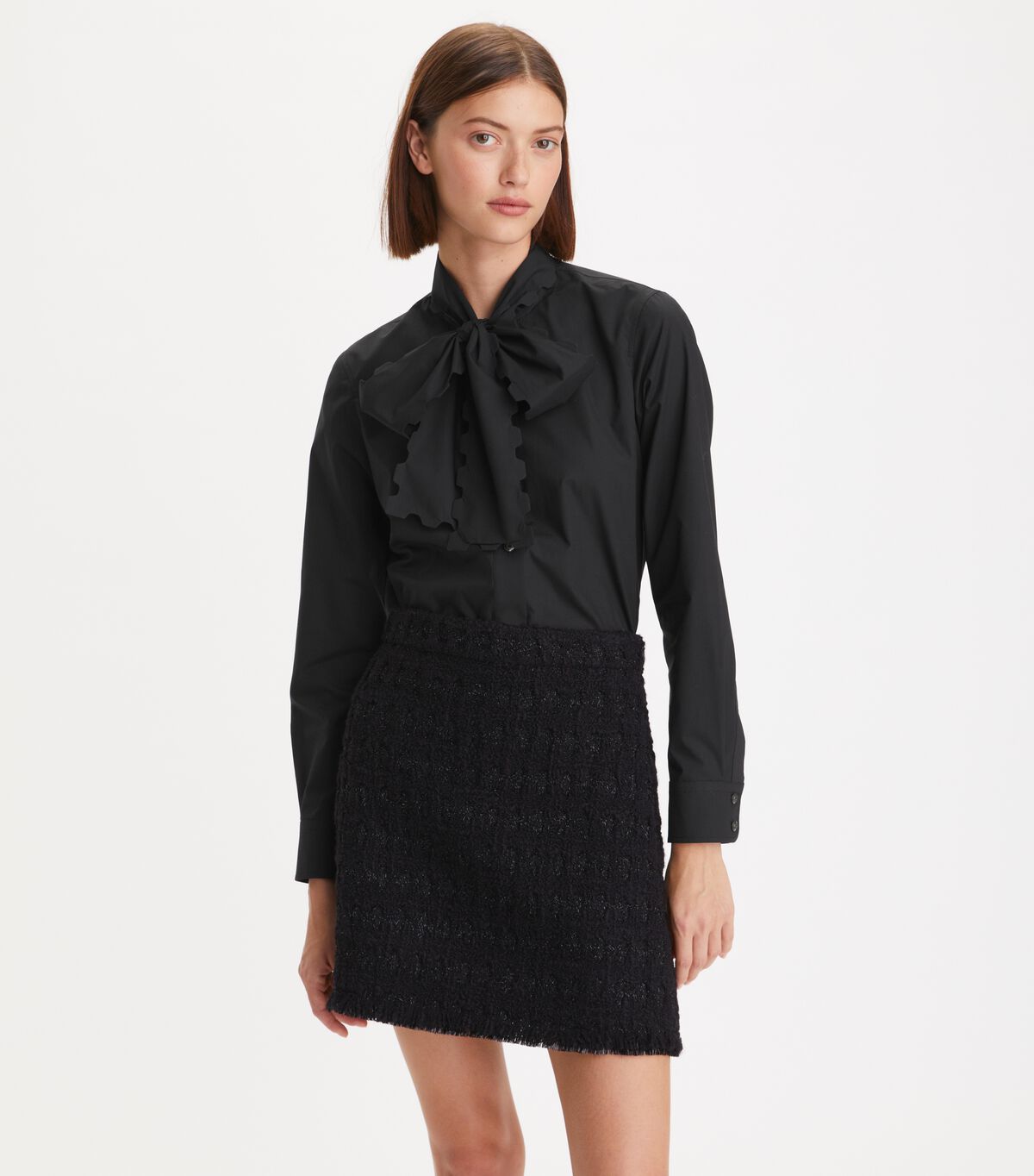 Blusas Tory Burch Scalloped Poplin Mujer Negros | OUTLETS-93701249