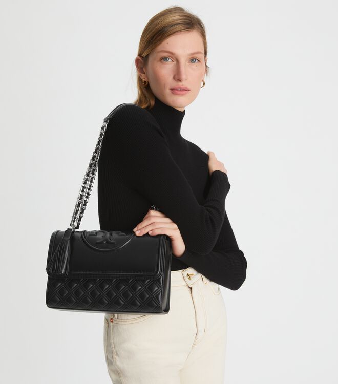 Bolsa De Hombro Tory Burch Fleming Convertible Mujer Negros Plateados | OUTLETS-65893479