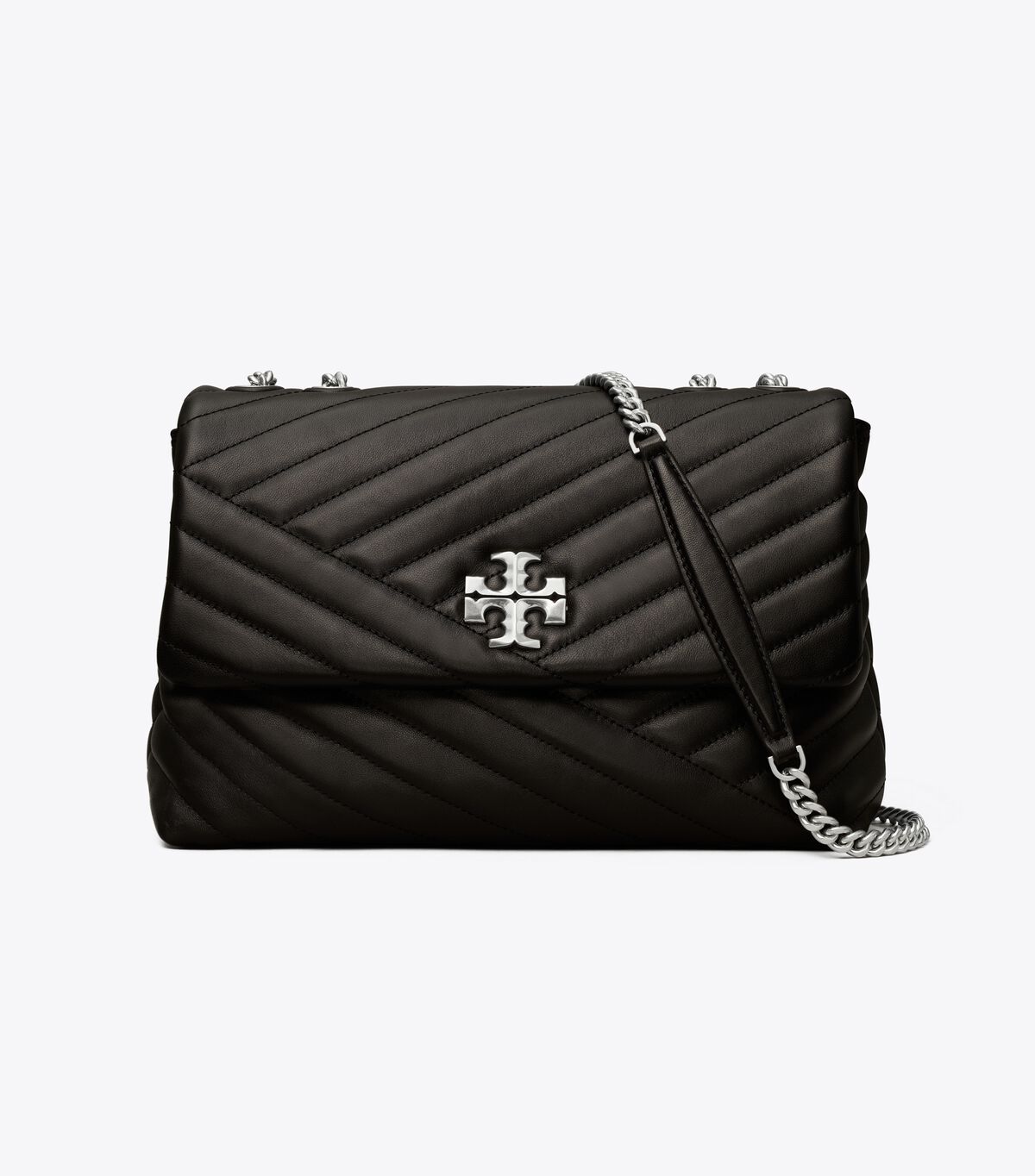 Bolsa De Hombro Tory Burch Kira Chevron Convertible Mujer Negros | OUTLETS-21036479