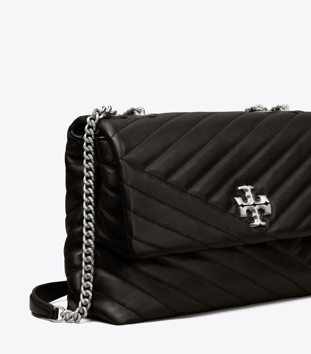 Bolsa De Hombro Tory Burch Kira Chevron Convertible Mujer Negros | OUTLETS-21036479