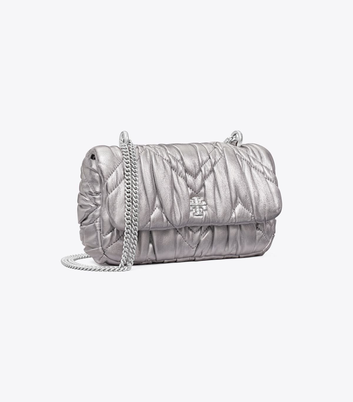 Bolsa De Hombro Tory Burch Mini Kira Metallic Diamond Ruched Mujer Plateados | OUTLETS-68924759