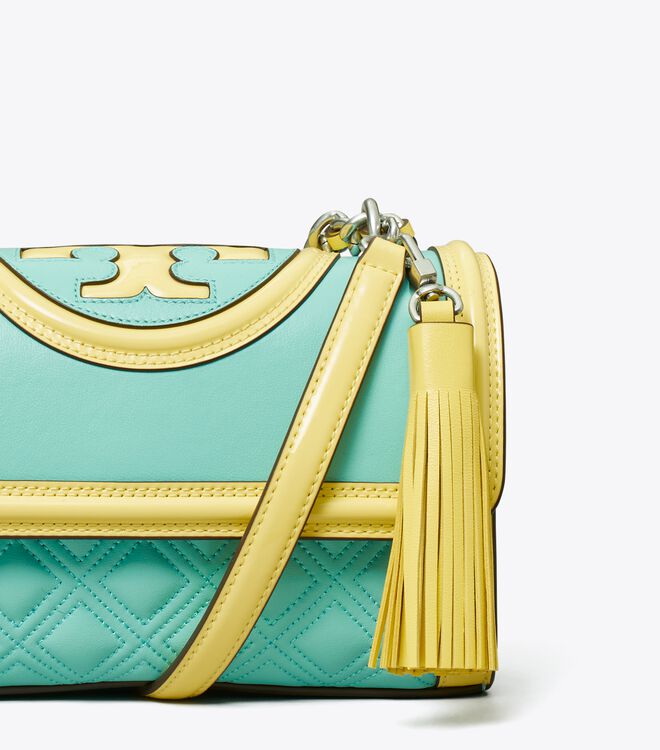 Bolsa De Hombro Tory Burch Small Fleming Charol Border Convertible Mujer Turquesa Azules | OUTLETS-85063219