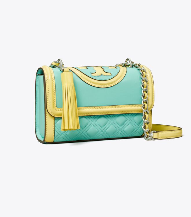 Bolsa De Hombro Tory Burch Small Fleming Charol Border Convertible Mujer Turquesa Azules | OUTLETS-85063219