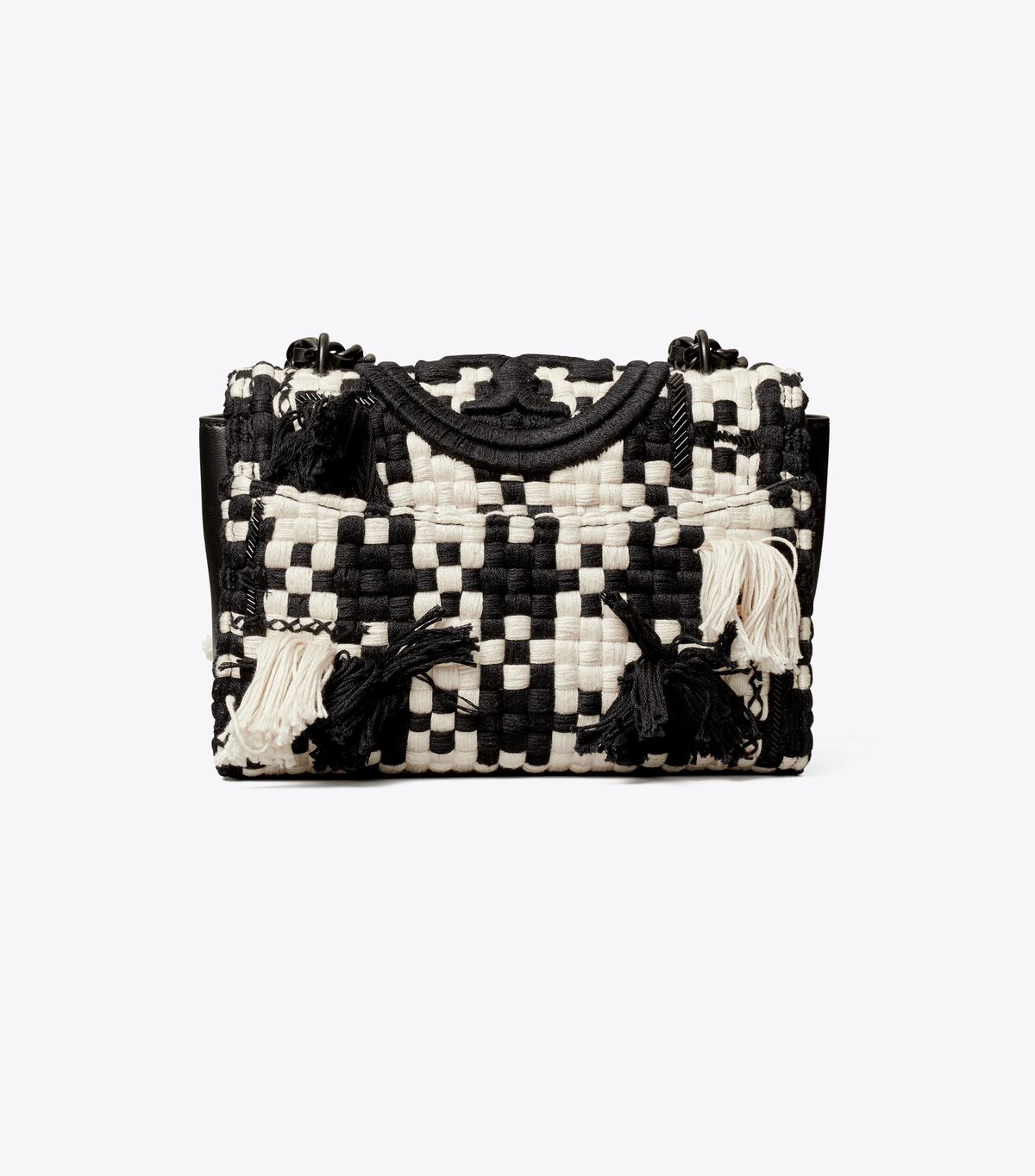 Bolsa De Hombro Tory Burch Small Fleming Tweed Convertible Mujer Negros Blancos | OUTLETS-92345869