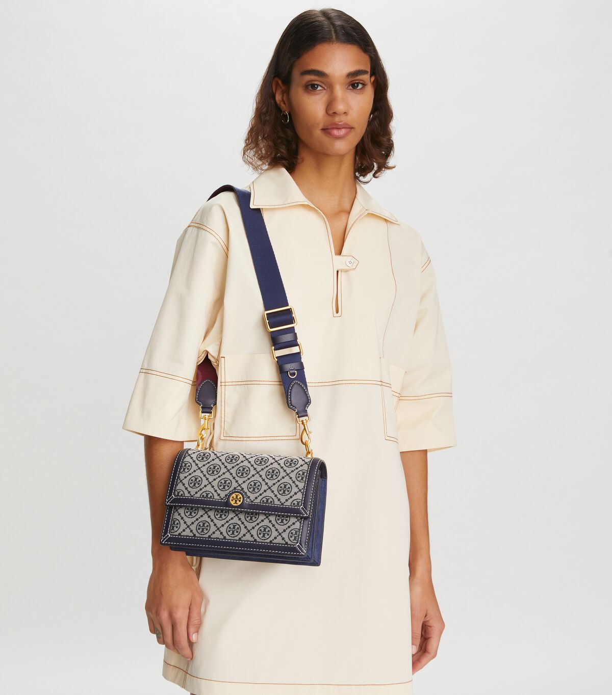 Bolsa De Hombro Tory Burch Small T Monogram Mujer Azul Marino | OUTLETS-75281069