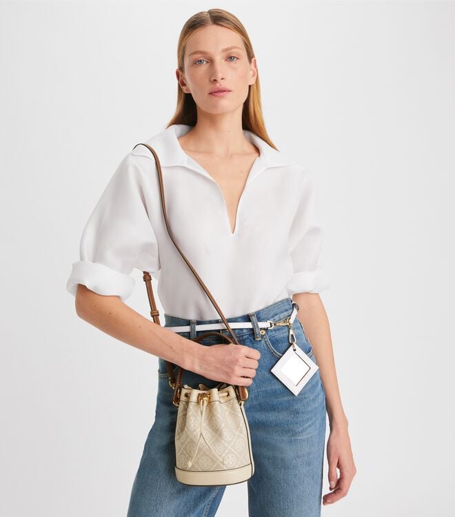 Bolso Saco Tory Burch Mini T Monogram Mujer Beige | OUTLETS-42379089