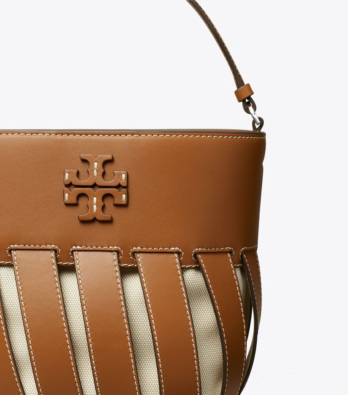 Bolso Saco Tory Burch Small Mcgraw Stripe Die-cut Mujer Marrom | OUTLETS-13249079