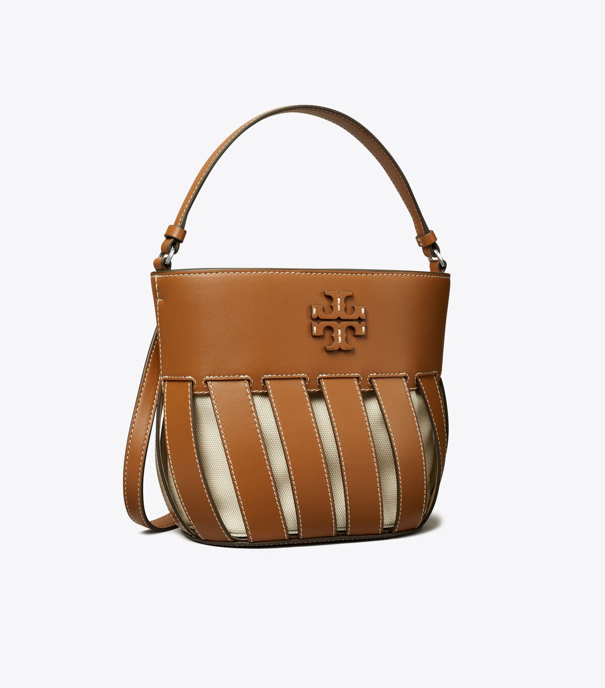 Bolso Saco Tory Burch Small Mcgraw Stripe Die-cut Mujer Marrom | OUTLETS-13249079