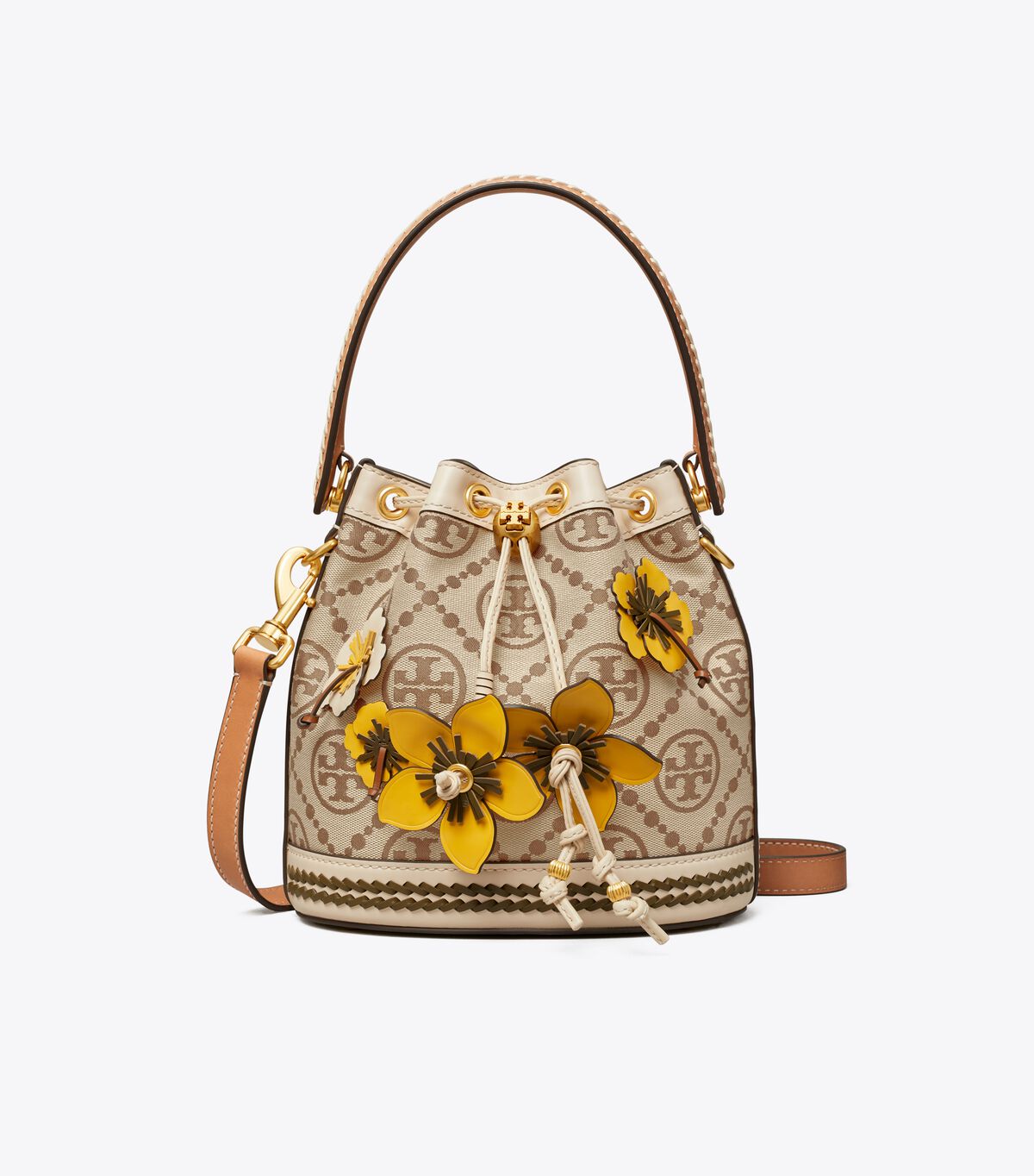 Bolso Saco Tory Burch T Monogram Braided Floral Mujer Marrom | OUTLETS-86254979