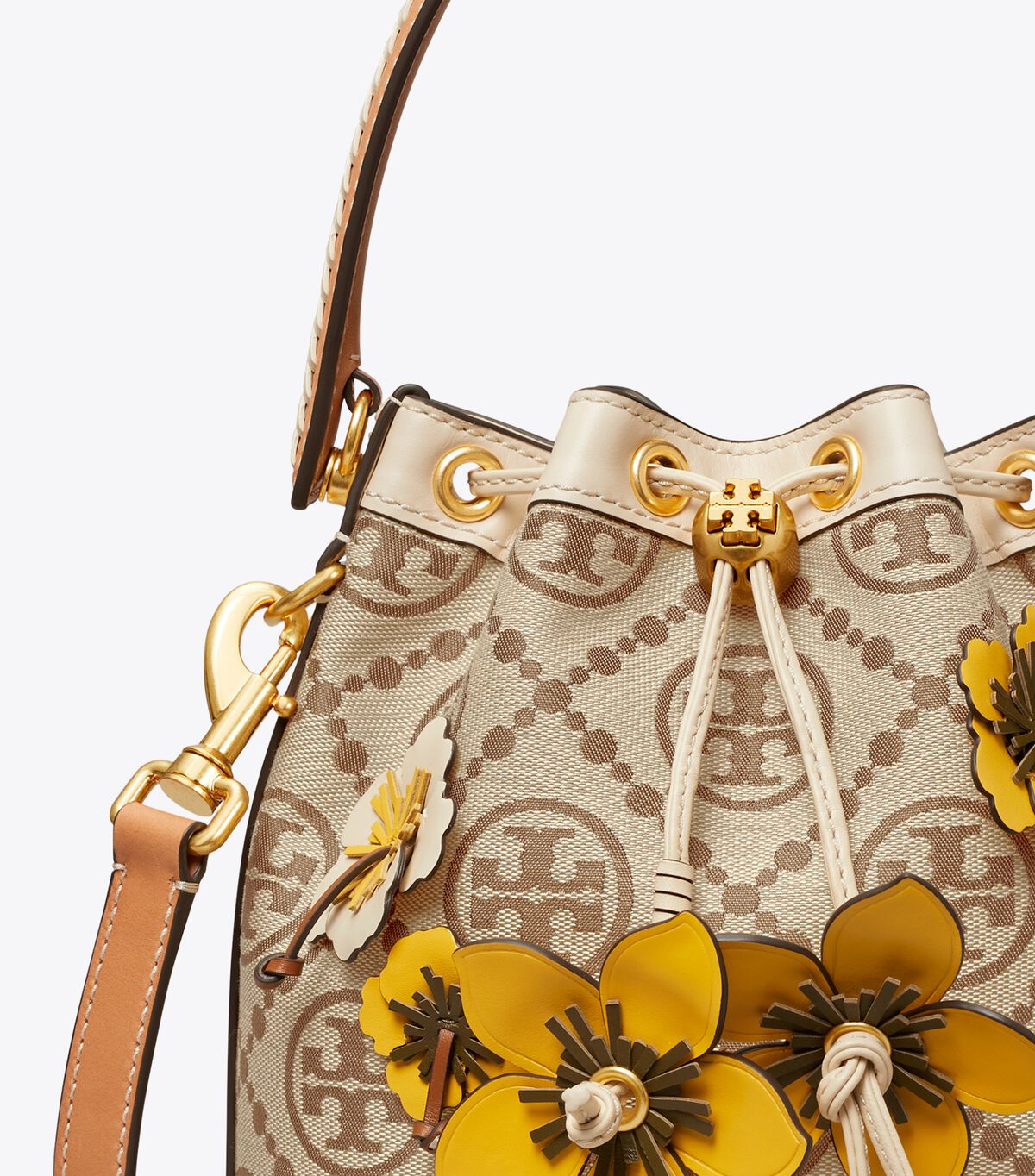 Bolso Saco Tory Burch T Monogram Braided Floral Mujer Marrom | OUTLETS-86254979