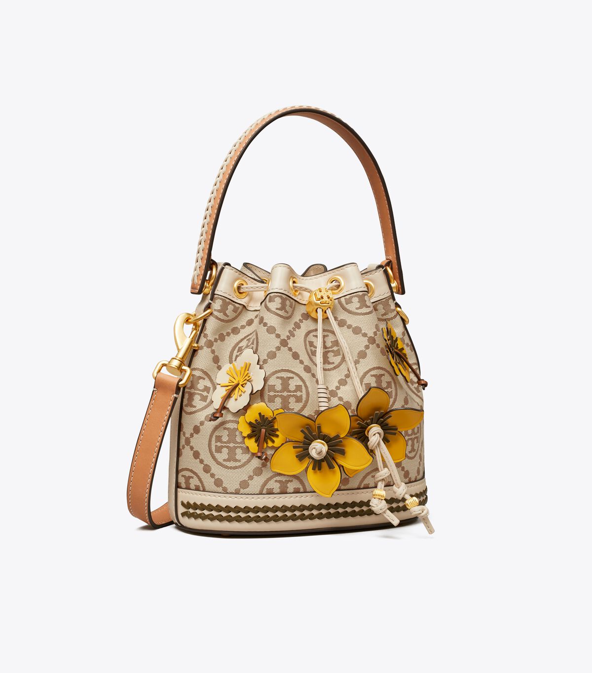 Bolso Saco Tory Burch T Monogram Braided Floral Mujer Marrom | OUTLETS-86254979