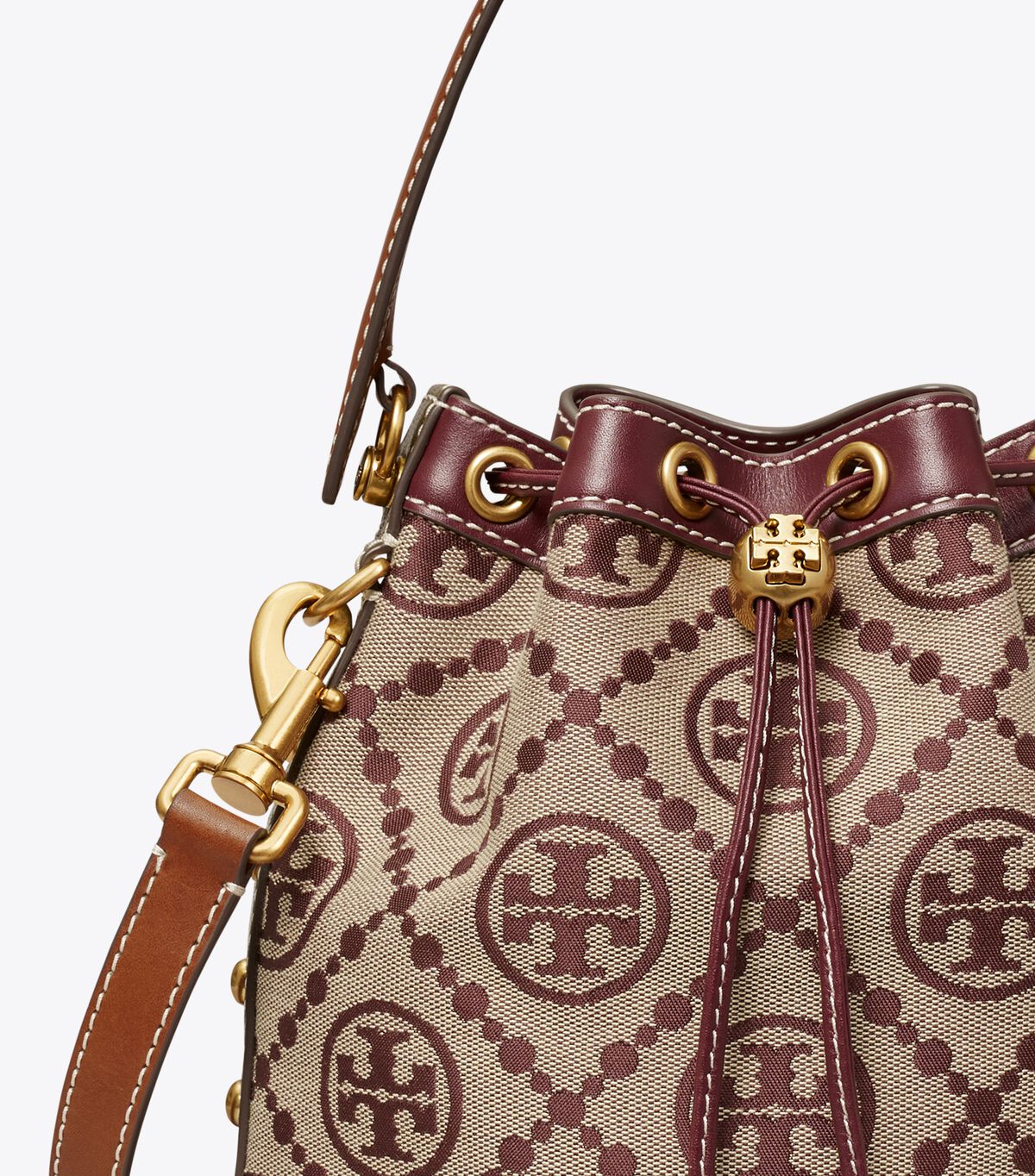 Bolso Saco Tory Burch T Monogram Jacquard Studded Mujer Claret | OUTLETS-06597439