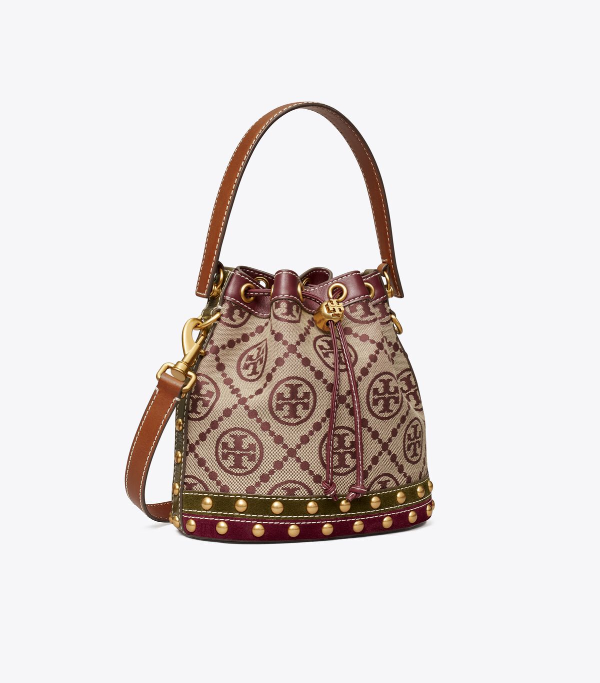 Bolso Saco Tory Burch T Monogram Jacquard Studded Mujer Claret | OUTLETS-06597439