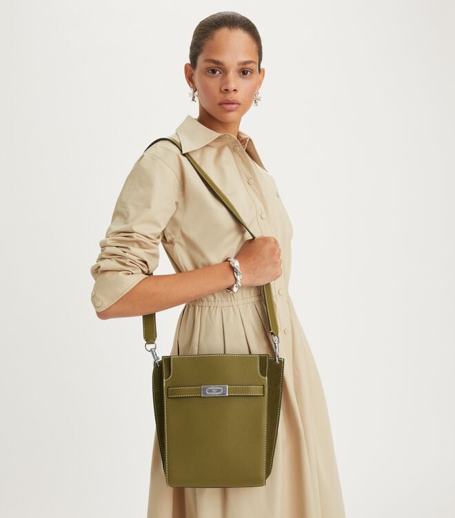 Bolso Satchel Tory Burch Lee Radziwill Pebbled Mujer Verdes Oscuro | OUTLETS-95847619