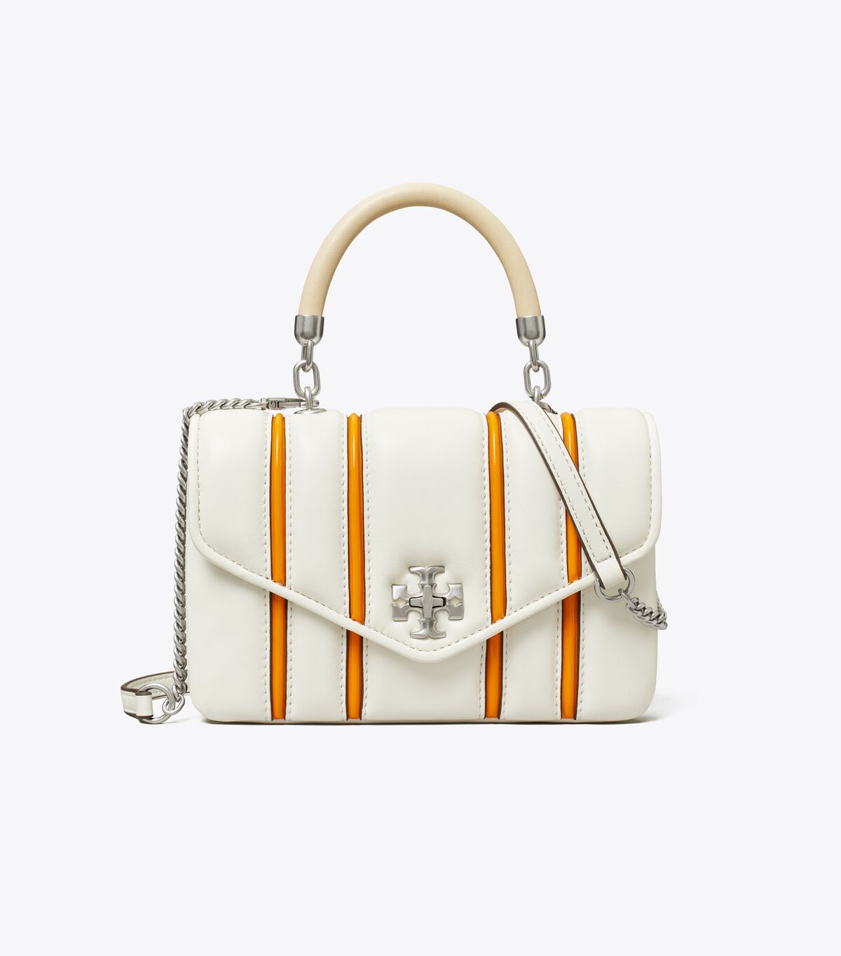 Bolso Satchel Tory Burch Mini Kira Bombé Stripe Mujer Blancos Naranjas | OUTLETS-06429539