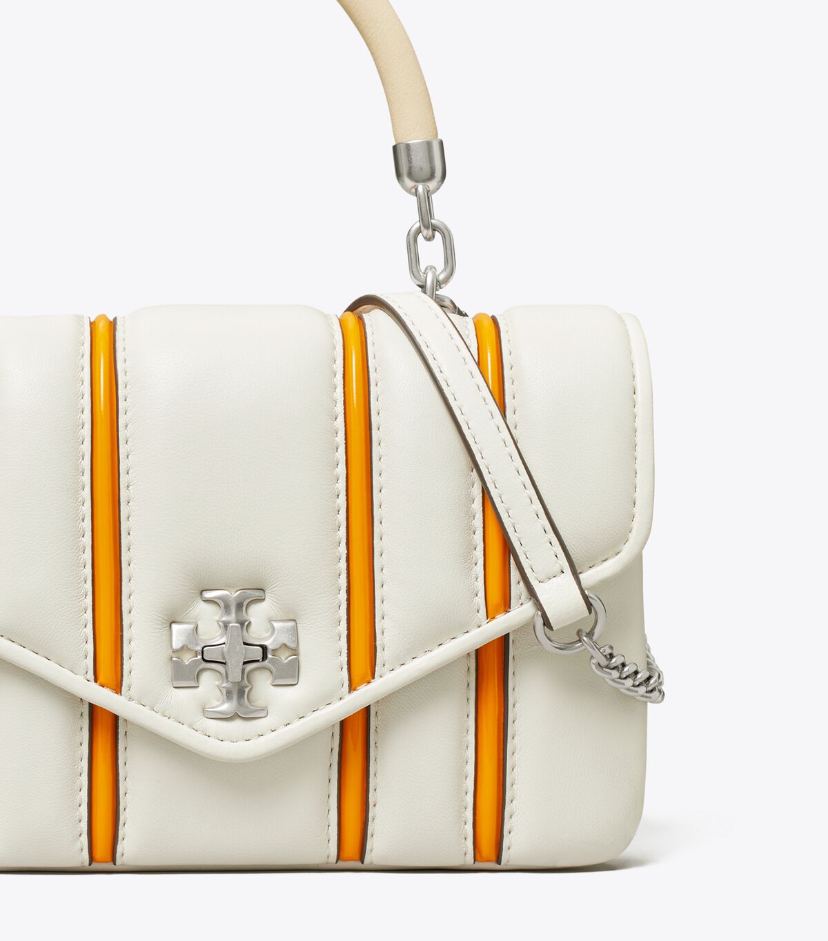 Bolso Satchel Tory Burch Mini Kira Bombé Stripe Mujer Blancos Naranjas | OUTLETS-06429539