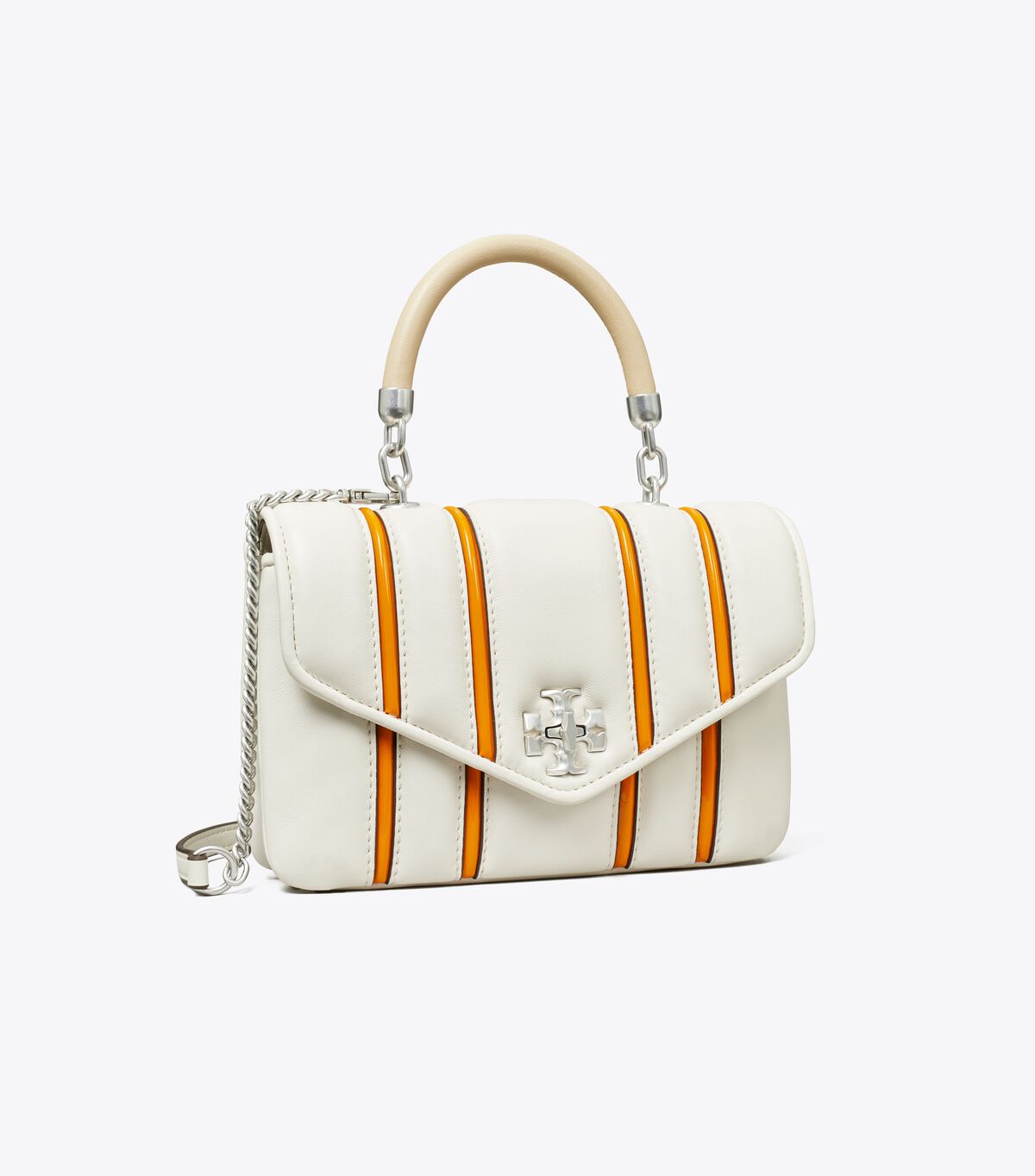 Bolso Satchel Tory Burch Mini Kira Bombé Stripe Mujer Blancos Naranjas | OUTLETS-06429539