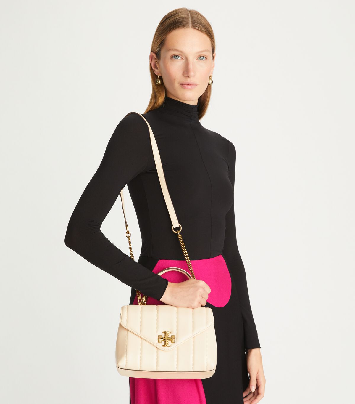 Bolso Satchel Tory Burch Small Kira Acolchado Mujer Beige Dorados | OUTLETS-69037589