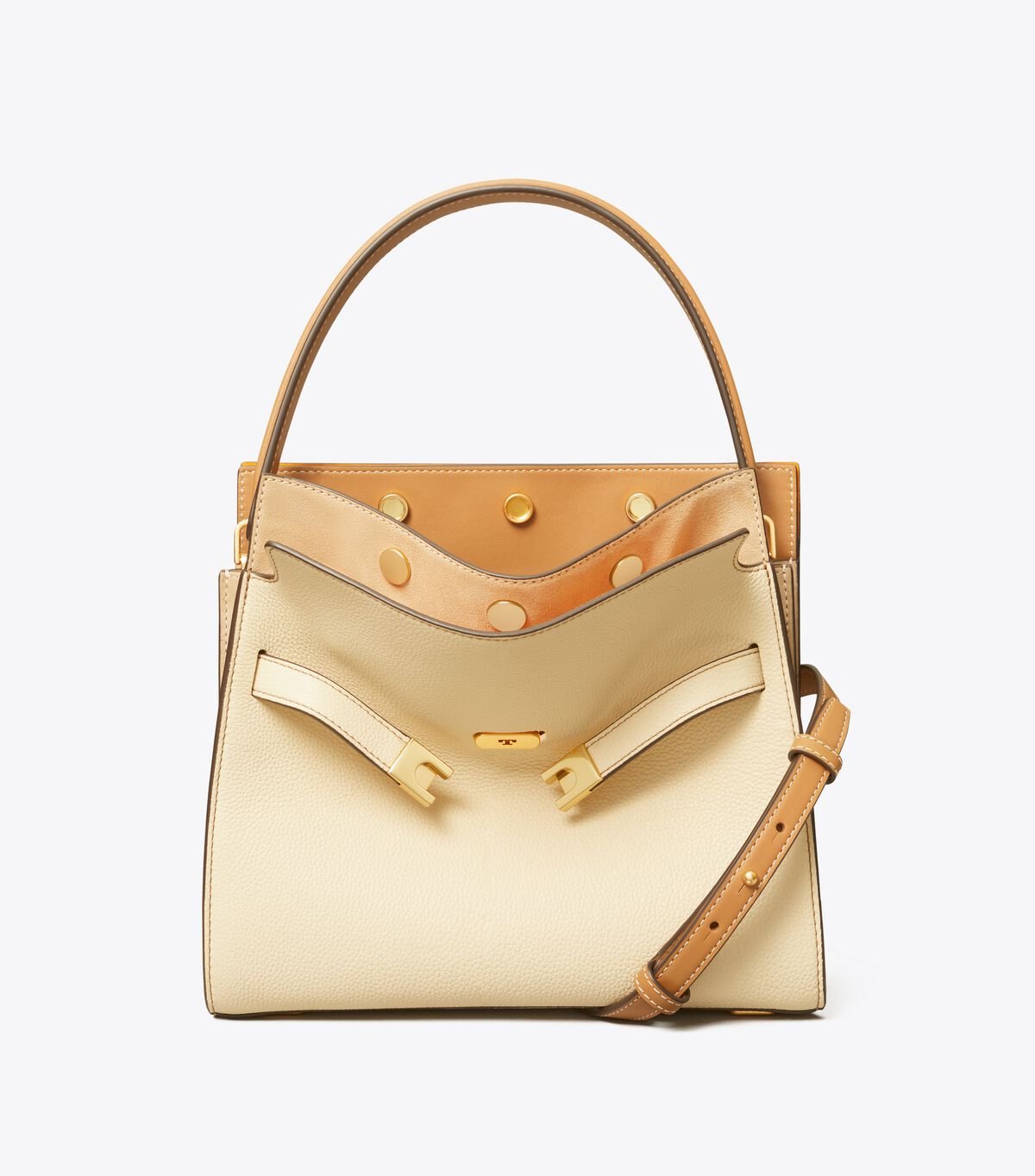 Bolso Satchel Tory Burch Small Lee Radziwill Pebbled Mujer Beige | OUTLETS-12039859