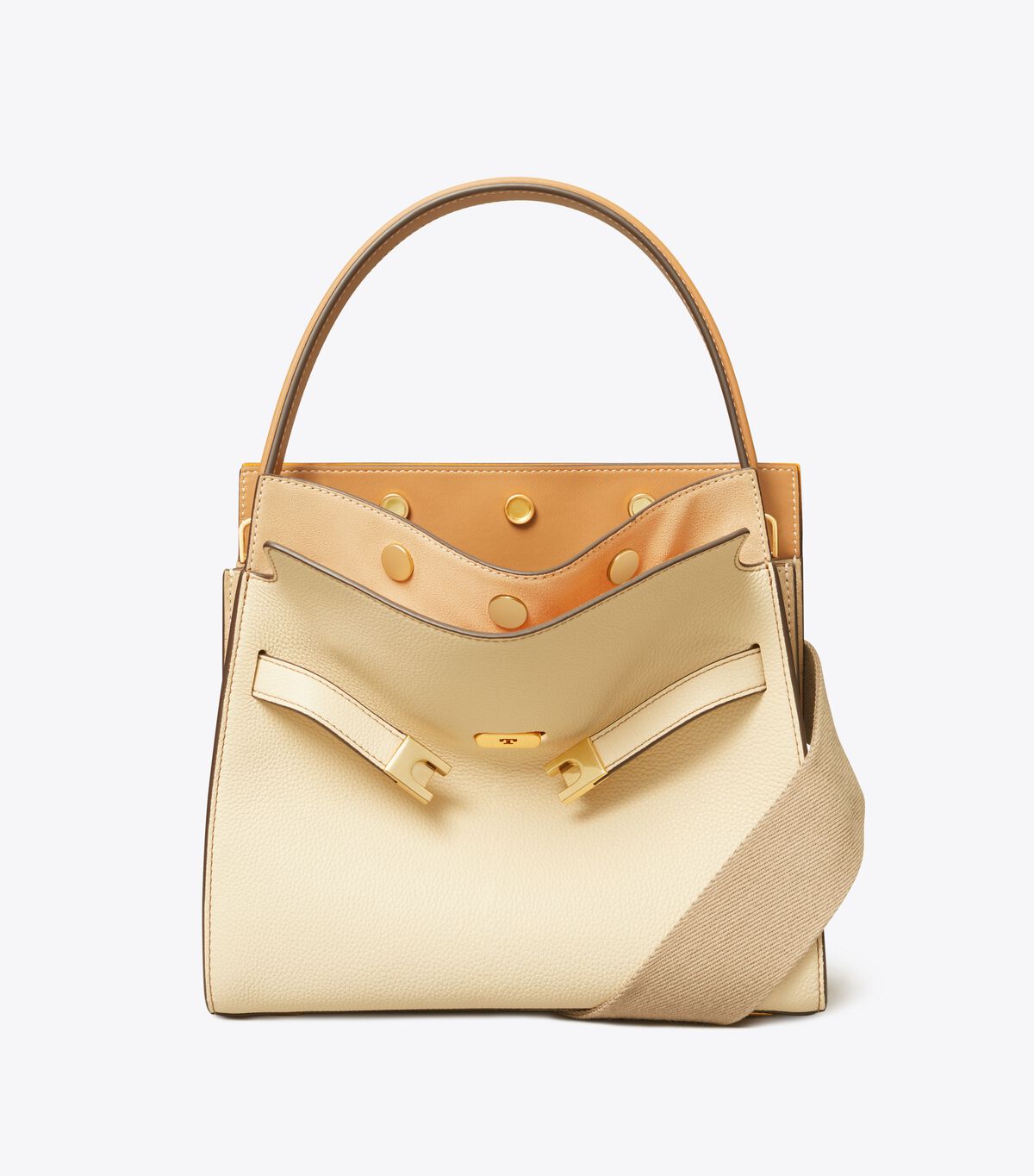 Bolso Satchel Tory Burch Small Lee Radziwill Pebbled Mujer Beige | OUTLETS-12039859