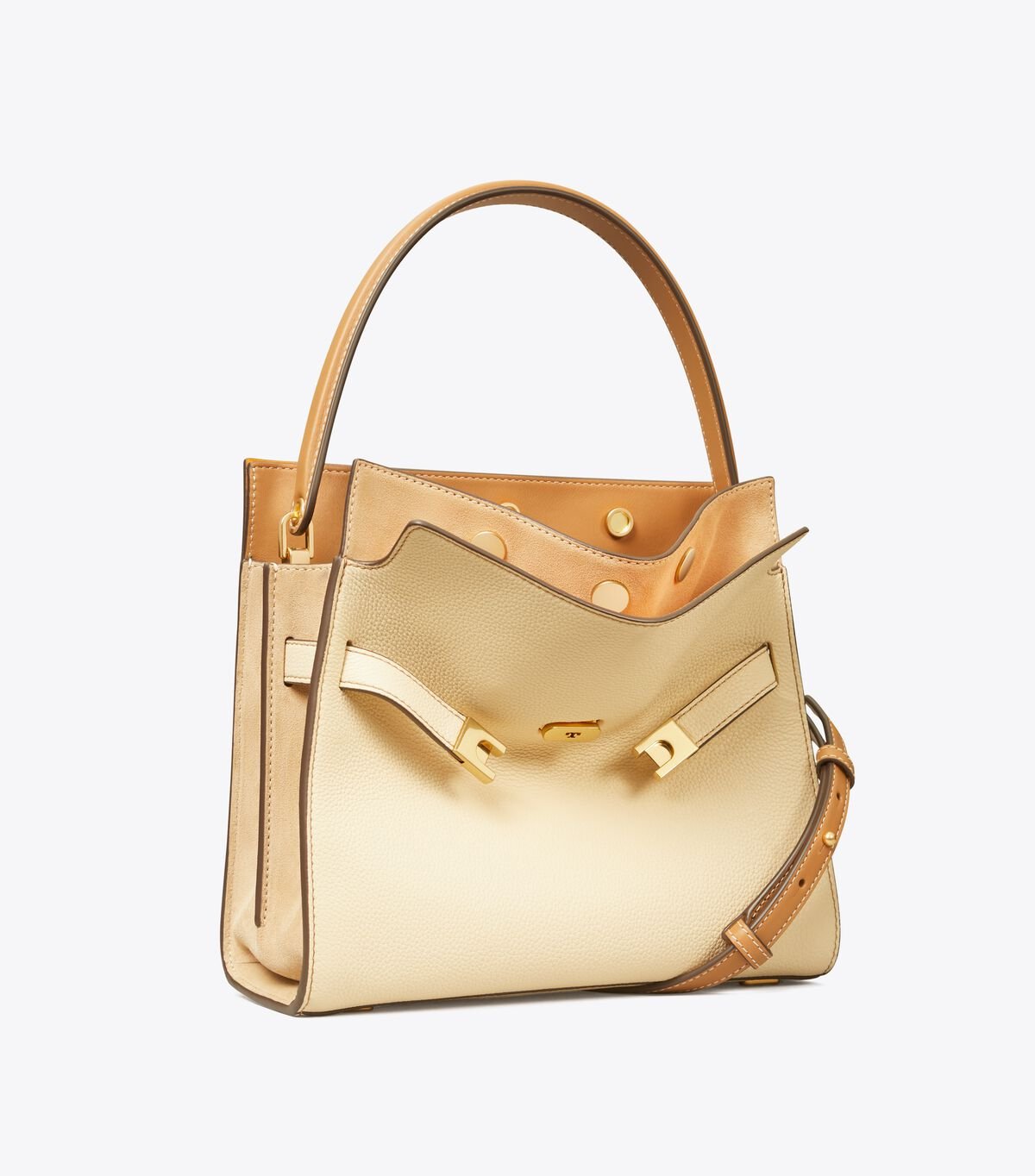 Bolso Satchel Tory Burch Small Lee Radziwill Pebbled Mujer Beige | OUTLETS-12039859