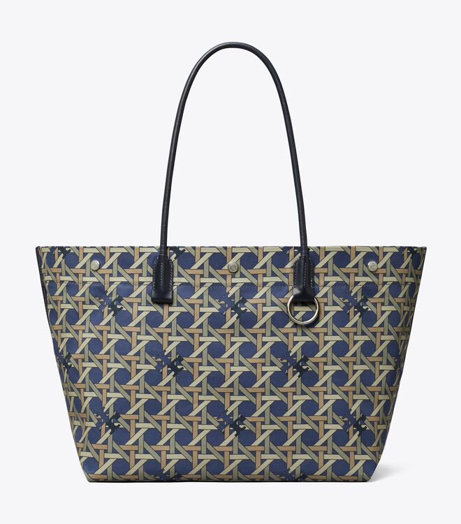 Bolso Tote Tory Burch Lona Basketweave Mujer Azul Marino | OUTLETS-98127069