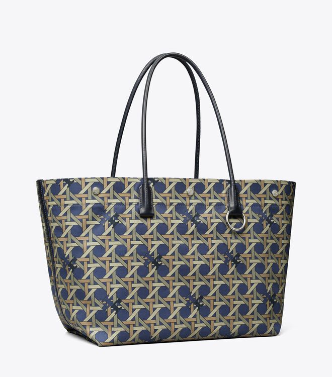 Bolso Tote Tory Burch Lona Basketweave Mujer Azul Marino | OUTLETS-98127069