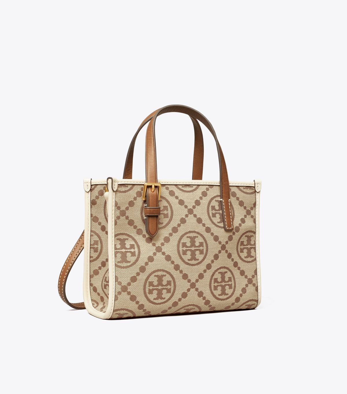 Bolso Tote Tory Burch Mini T Monogram Square Mujer Marrom Blancos | OUTLETS-36029879