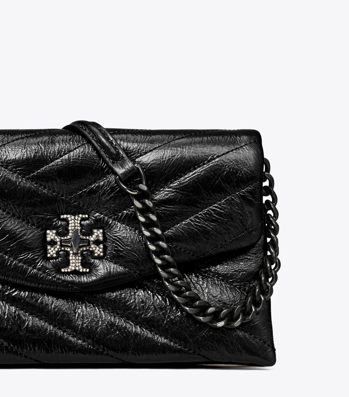 Bolsos Cruzados Tory Burch Kira Chevron Metallic Pave Logo Mujer Negros | OUTLETS-53726419