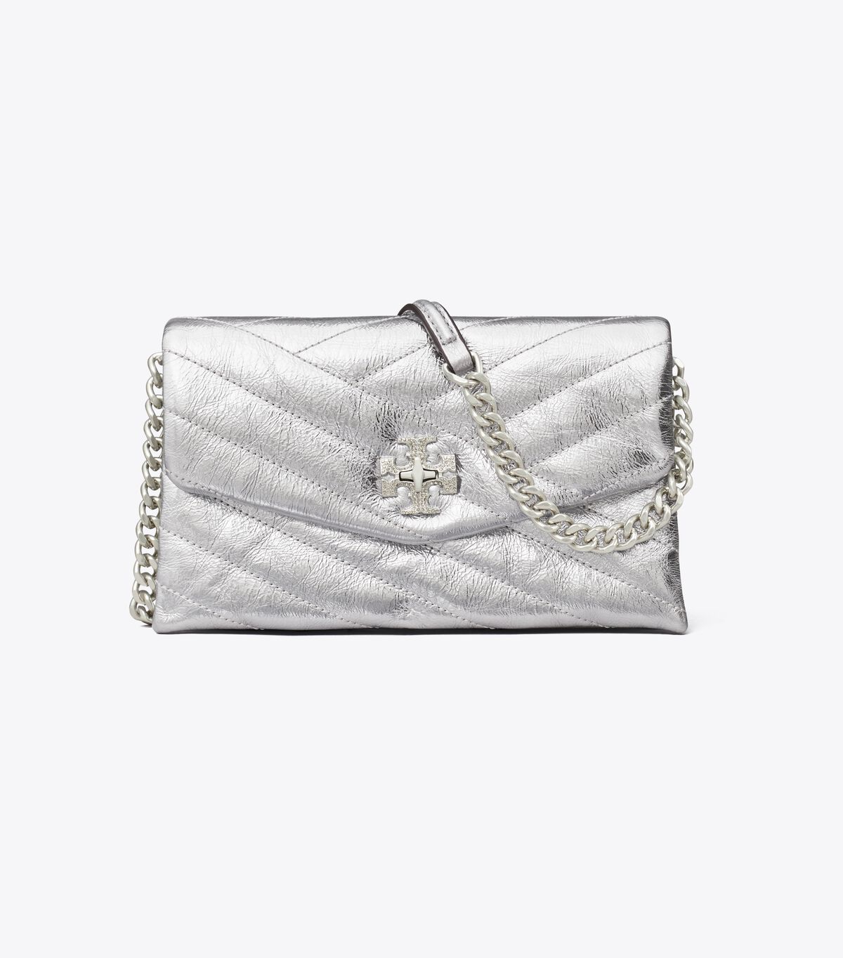 Bolsos Cruzados Tory Burch Kira Chevron Metallic Pave Logo Mujer Plateados | OUTLETS-97582409