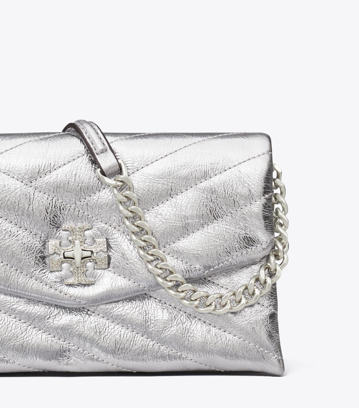 Bolsos Cruzados Tory Burch Kira Chevron Metallic Pave Logo Mujer Plateados | OUTLETS-97582409