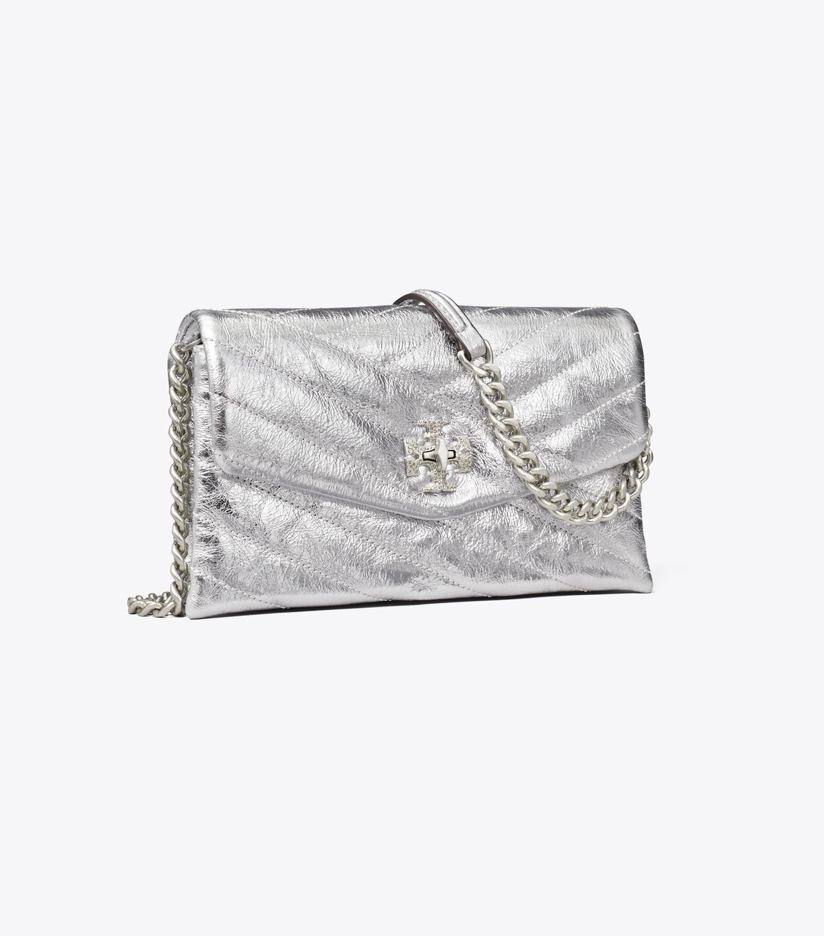 Bolsos Cruzados Tory Burch Kira Chevron Metallic Pave Logo Mujer Plateados | OUTLETS-97582409