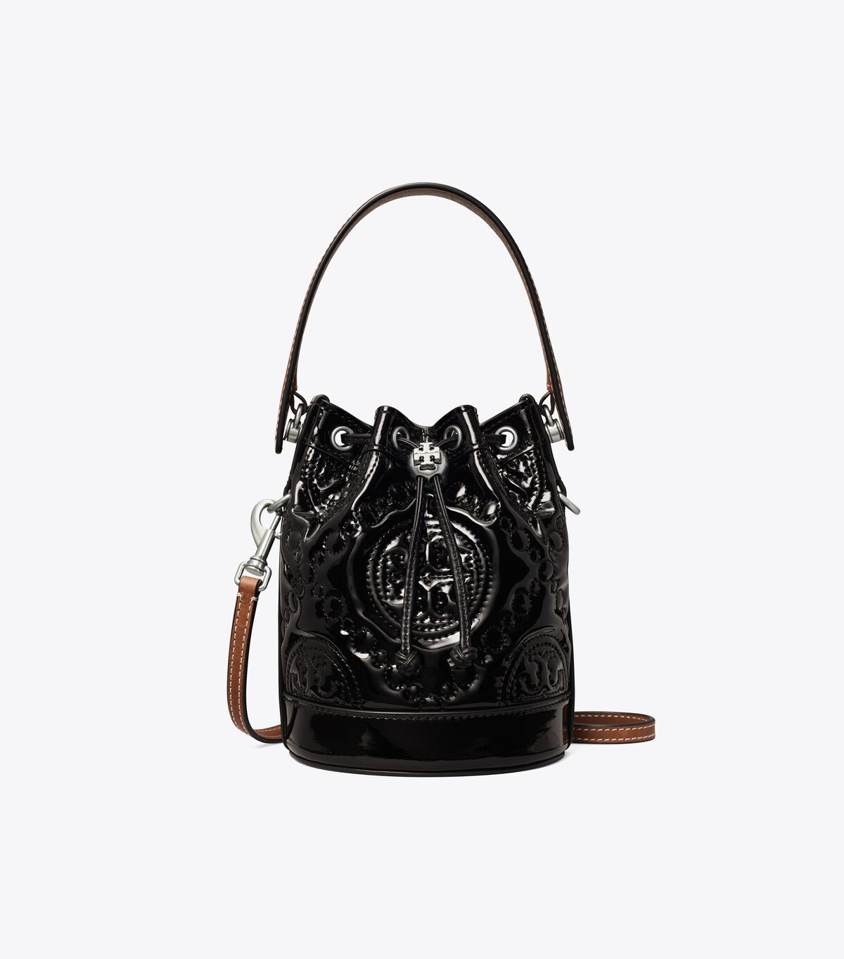 Bolsos Mini Tory Burch T Monogram Embroidered Charol Mujer Negros | OUTLETS-35296089