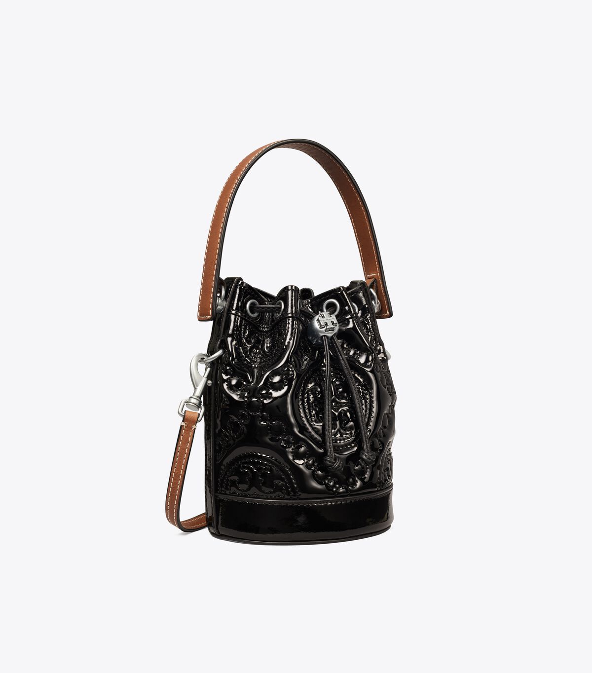 Bolsos Mini Tory Burch T Monogram Embroidered Charol Mujer Negros | OUTLETS-35296089