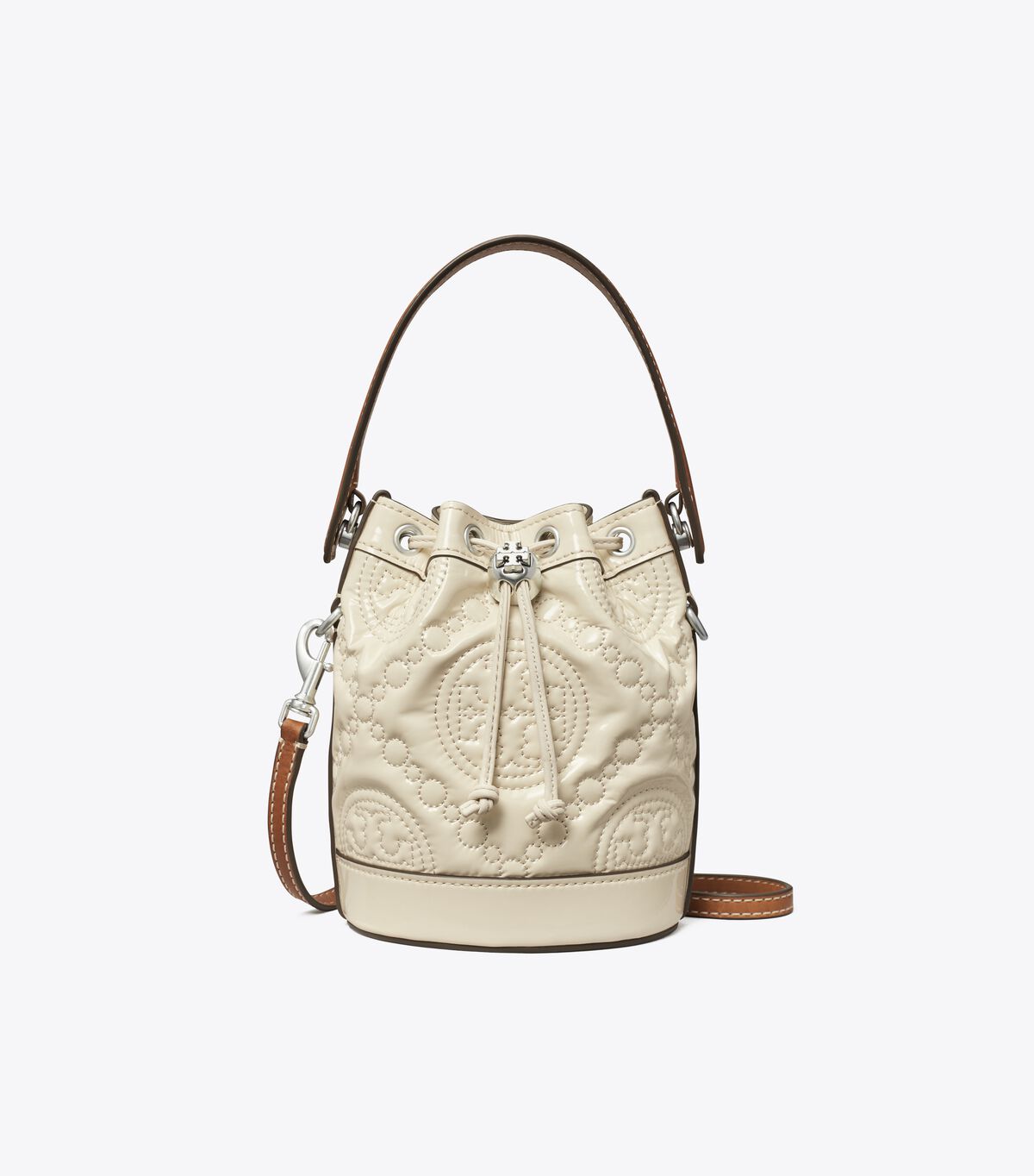 Bolsos Mini Tory Burch T Monogram Embroidered Charol Mujer Creme Claro | OUTLETS-38016759