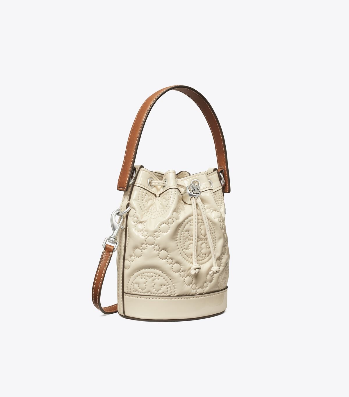 Bolsos Mini Tory Burch T Monogram Embroidered Charol Mujer Creme Claro | OUTLETS-38016759