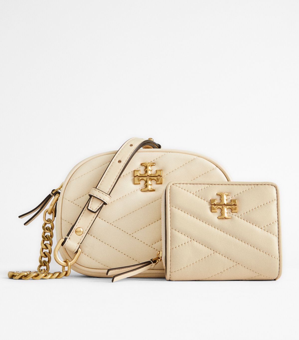 Carteras Tory Burch Kira Chevron Mujer Creme | OUTLETS-10452699