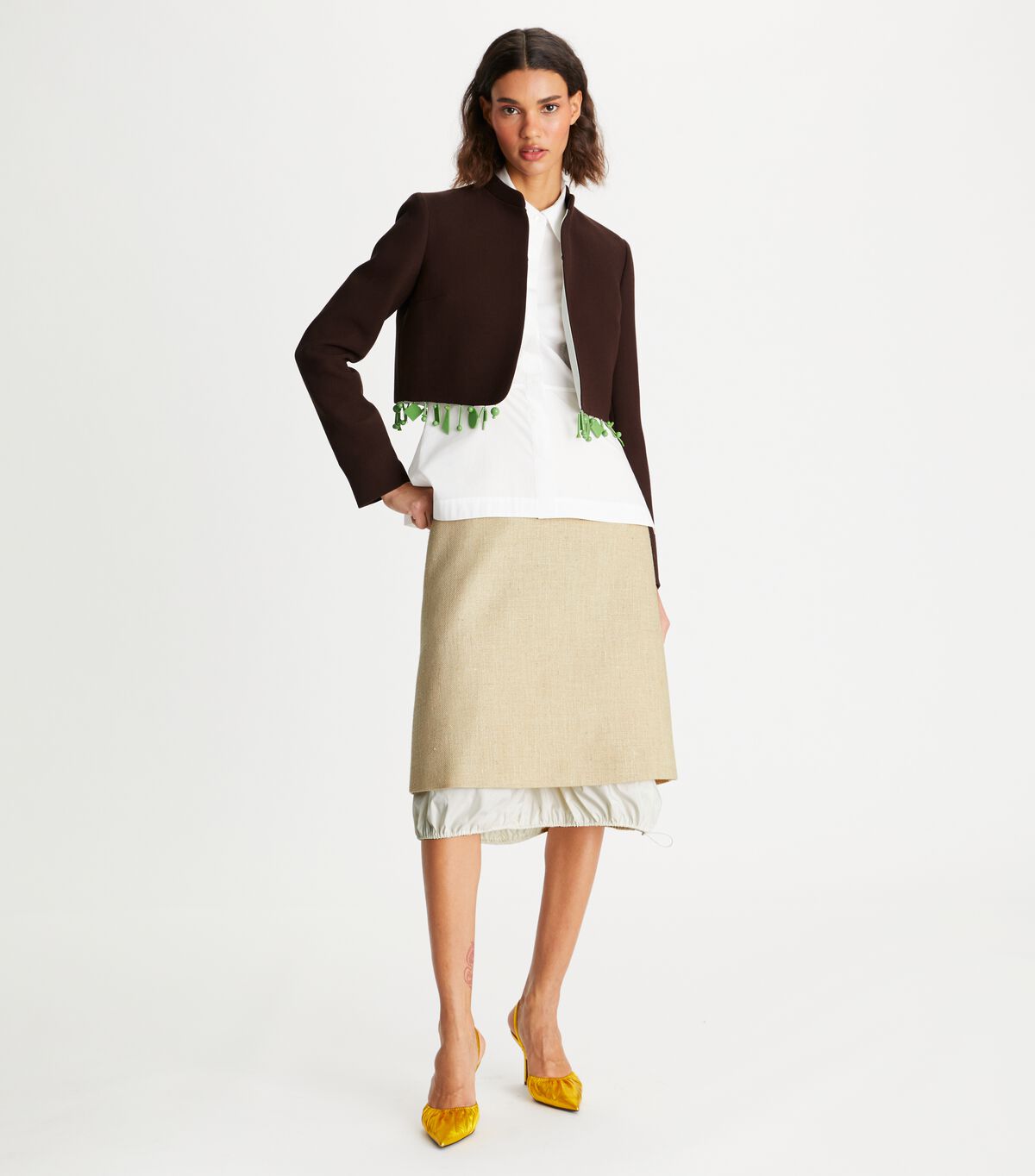 Falda Tory Burch Silk Linen Mujer Beige | OUTLETS-89471329