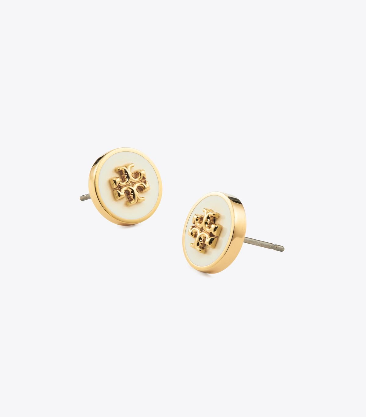 Pendientes Tory Burch Kira Enamel Circle-stud Mujer Dorados Blancos | OUTLETS-20143699