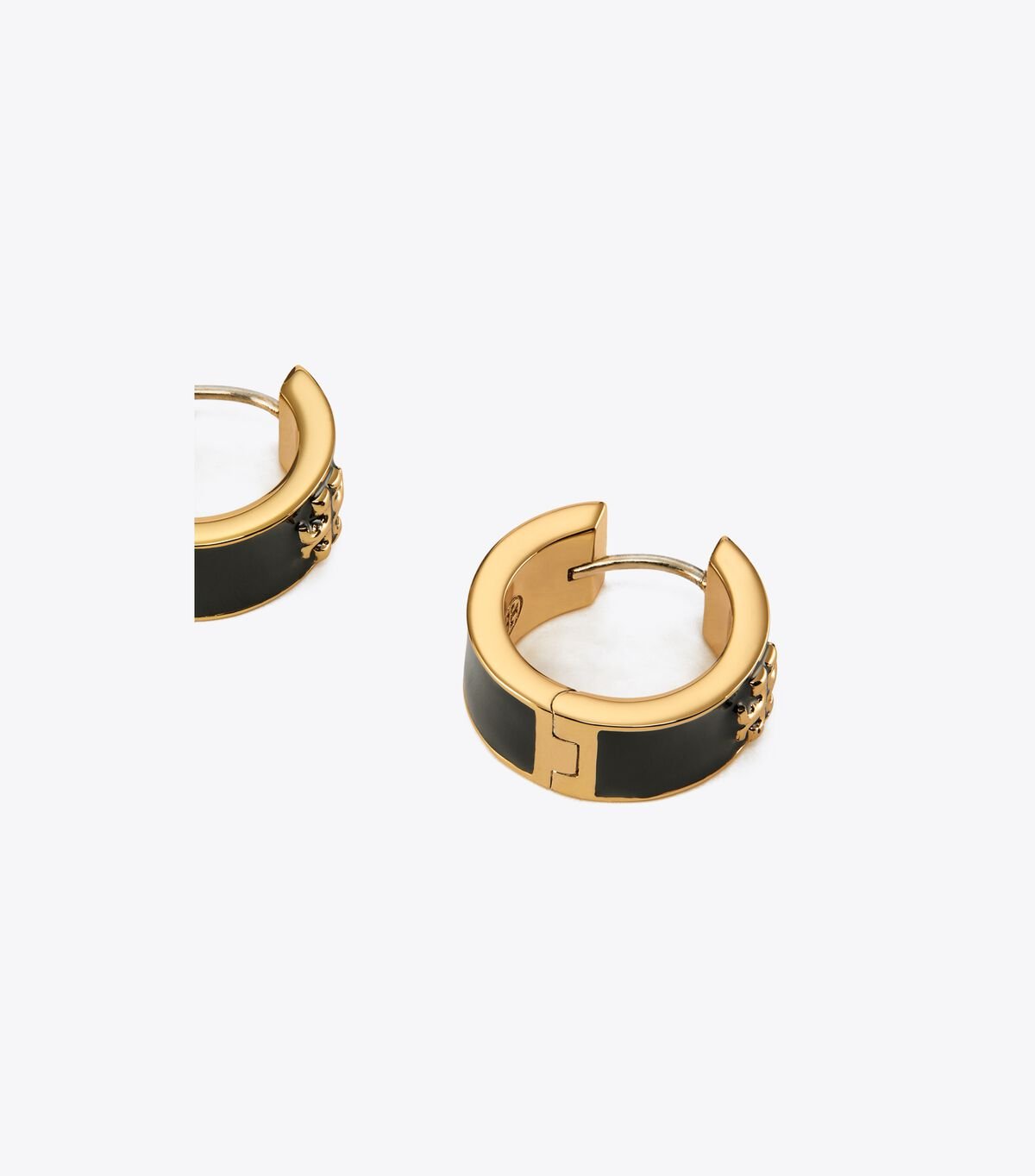 Pendientes Tory Burch Kira Enamel Hoop Mujer Dorados Negros | OUTLETS-13642899