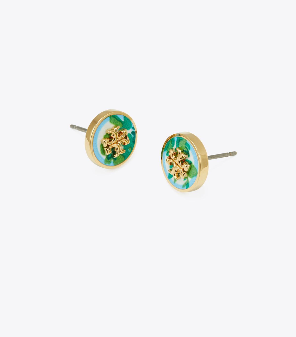 Pendientes Tory Burch Kira Enamel Printed Circle-stud Mujer Dorados | OUTLETS-42019789