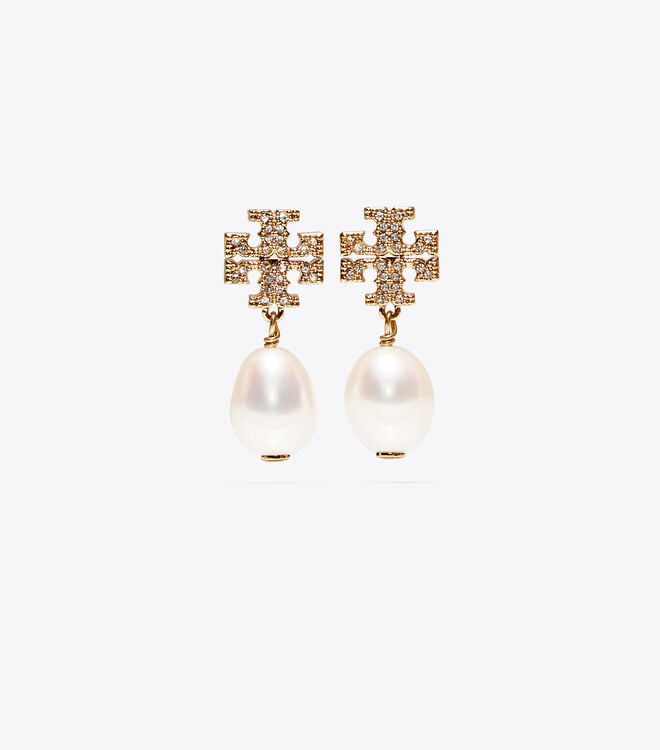 Pendientes Tory Burch Kira Pavé Pearl Drop Mujer Dorados | OUTLETS-23961479