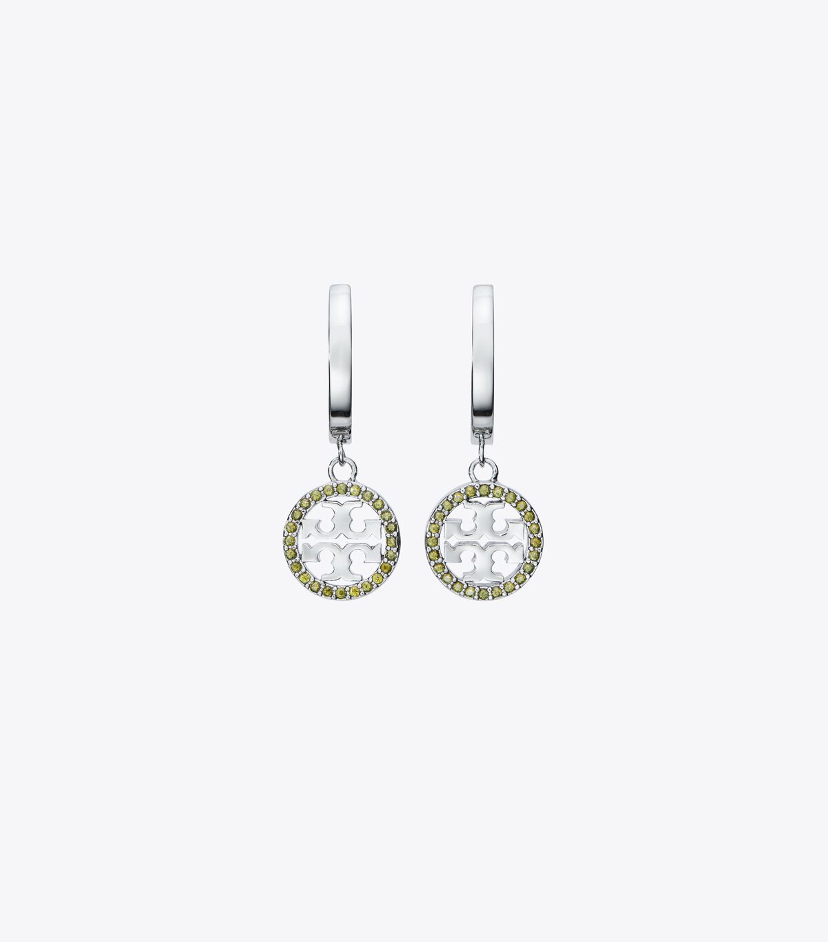 Pendientes Tory Burch Miller Pavé Hoop Mujer Plateados Verde Oliva | OUTLETS-23678149