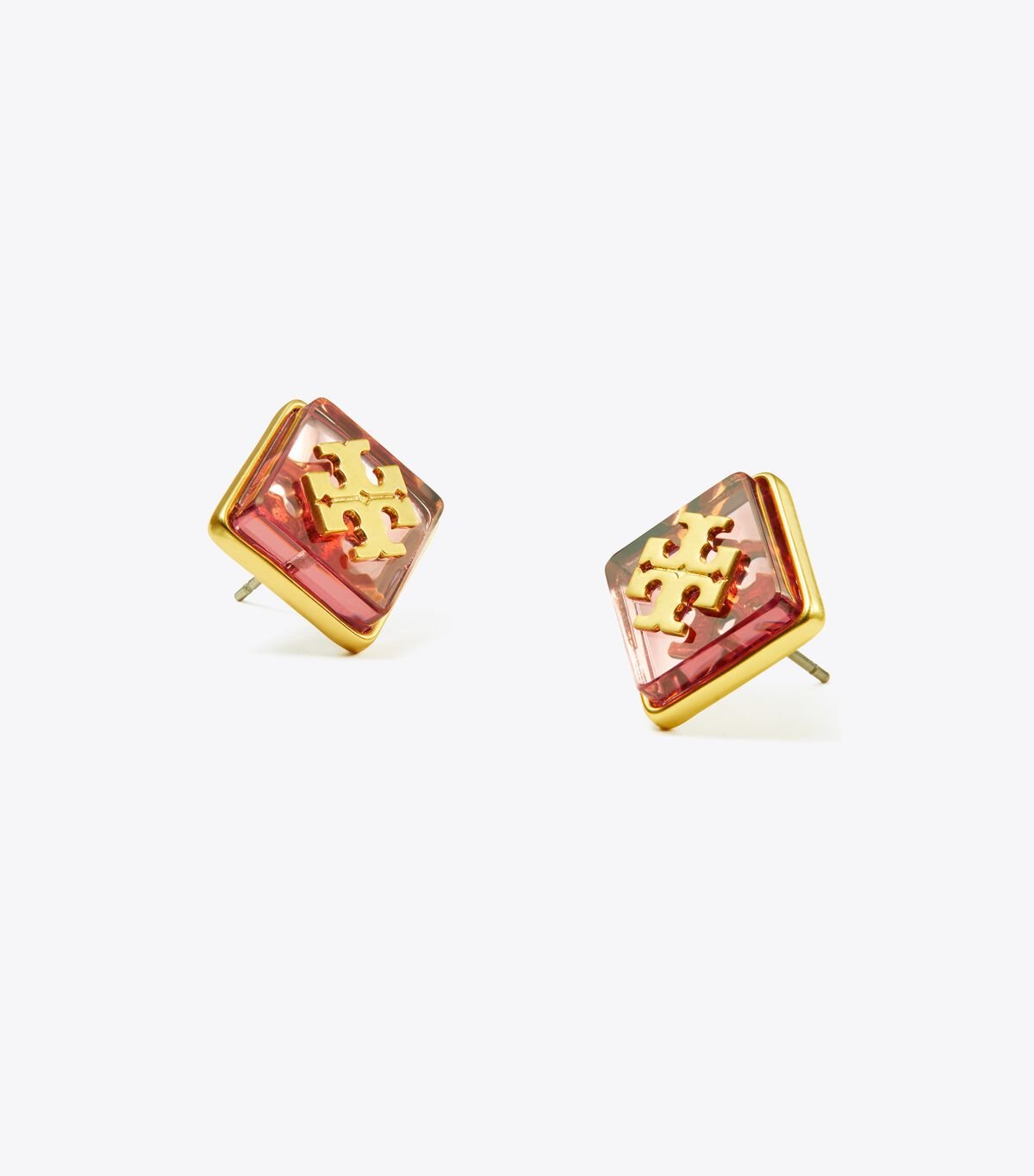 Pendientes Tory Burch Resin Logo Stud Mujer Dorados Rosas | OUTLETS-25873199