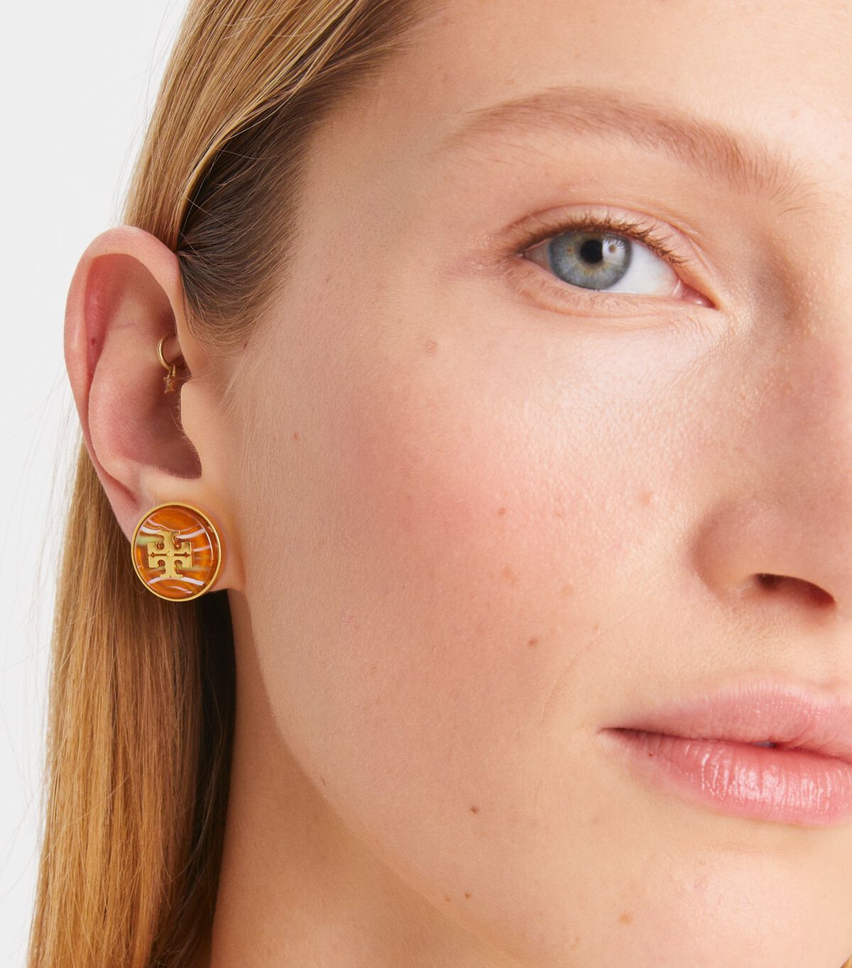 Pendientes Tory Burch Roxanne Marble Stud Mujer Dorados Naranjas Multicolor | OUTLETS-18264059