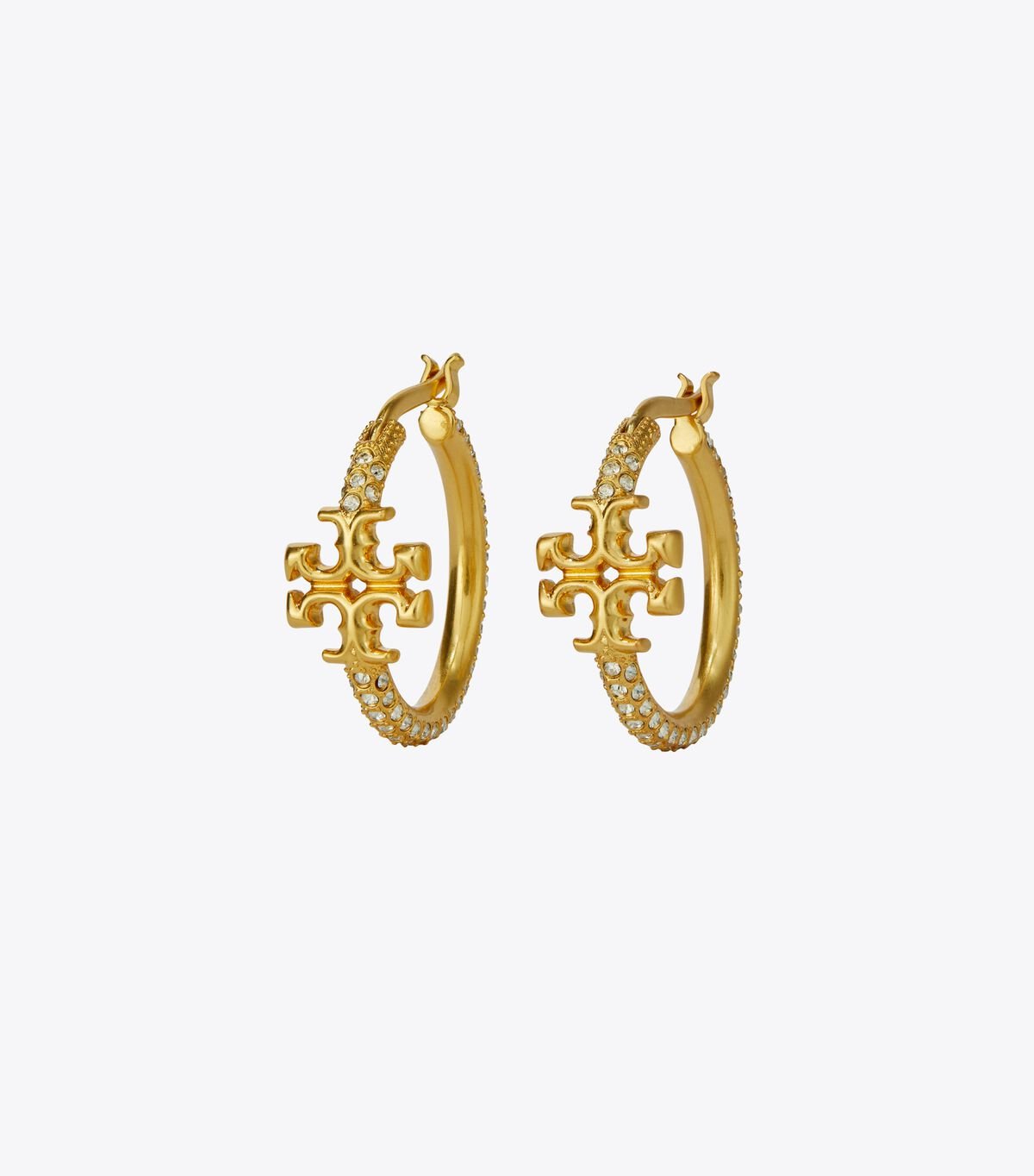 Pendientes Tory Burch Small Eleanor Pavé Hoop Mujer Dorados | OUTLETS-94710359