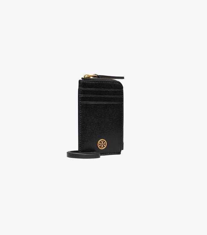 Porta Tarjetas Tory Burch Robinson Lanyard Mujer Negros | OUTLETS-74235869