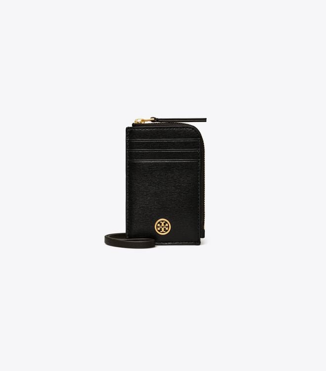 Porta Tarjetas Tory Burch Robinson Lanyard Mujer Negros | OUTLETS-74235869